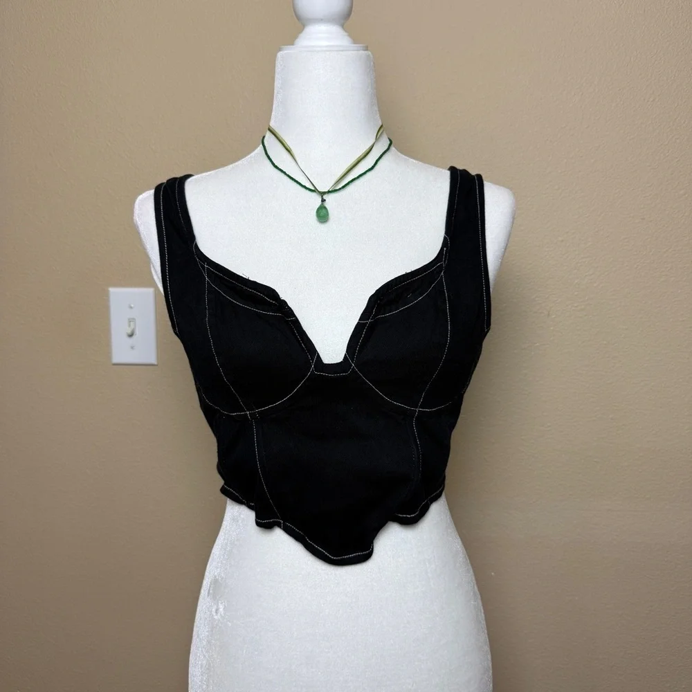 LONE STAR Contrast Stitch Corset Style Bustier Crop Top Medium